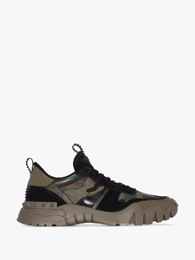 Shop Valentino Green And Black Rockrunner Plus Camouflage Sneakers