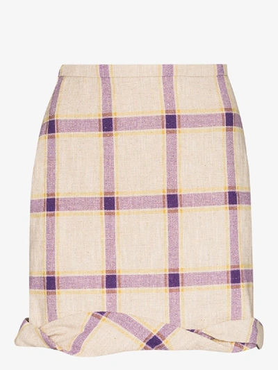 Shop Rejina Pyo Cecilie Checked Linen Skirt In Purple