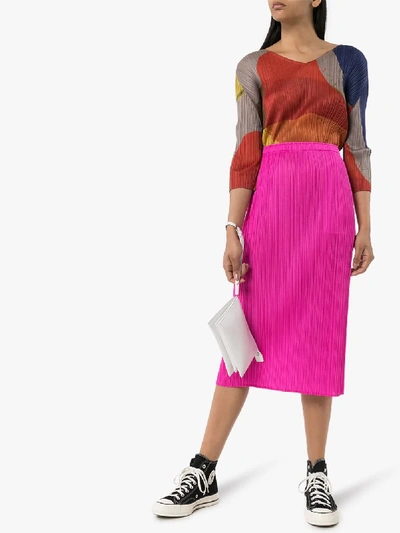 Shop Issey Miyake High Waist Plissé Midi Skirt In Pink