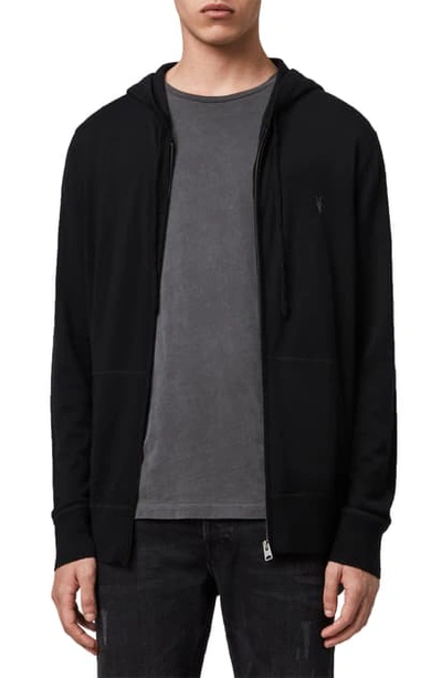 Shop Allsaints Mode Slim Fit Merino Wool Zip Hoodie In Black