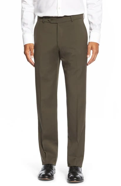Shop Ballin Classic Fit Flat Front Solid Wool Dress Pants In Loden