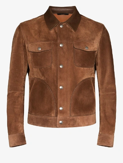 Shop Tom Ford Suede Fitted Jacket In Brown
