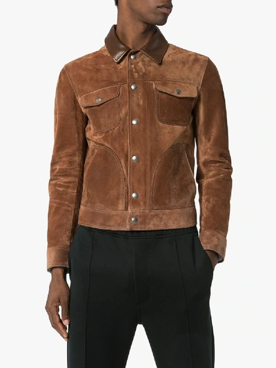 Shop Tom Ford Suede Fitted Jacket In Brown