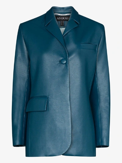 Shop Anouki Single-breasted Vegan Leather Blazer In Blue