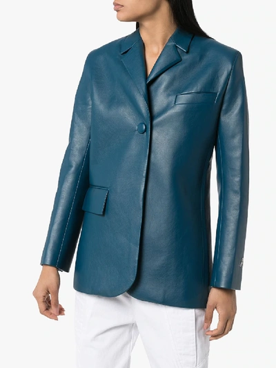Shop Anouki Single-breasted Vegan Leather Blazer In Blue