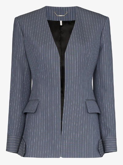 Shop Chloé Collarless Pinstripe Wool Blazer In Blue