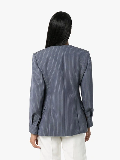 Shop Chloé Collarless Pinstripe Wool Blazer In Blue