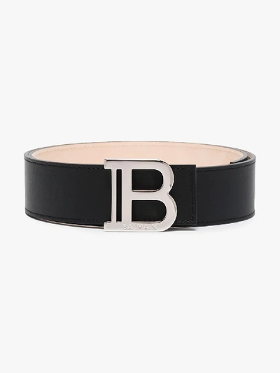Shop Balmain Black B Buckle Leather Belt