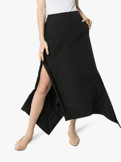 Shop Jil Sander Pleated Detail Asymmetric Midi Skirt In Black