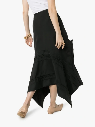 Shop Jil Sander Pleated Detail Asymmetric Midi Skirt In Black