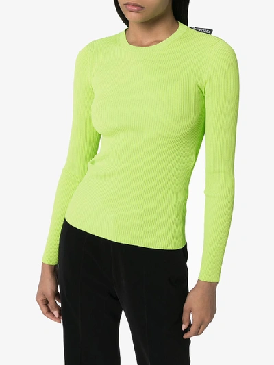 Shop Balenciaga Ribbed Shoulder Logo Sweater In Green