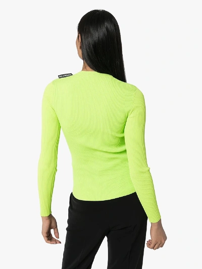 Shop Balenciaga Ribbed Shoulder Logo Sweater In Green