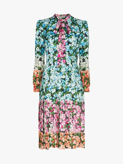 Shop Mary Katrantzou Airmail Pussybow Printed Midi Dress In Blue