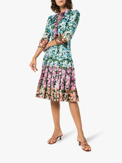 Shop Mary Katrantzou Airmail Pussybow Printed Midi Dress In Blue