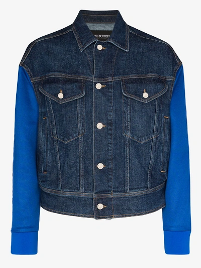 Shop Neil Barrett Track Sleeve Denim Jacket In Blue