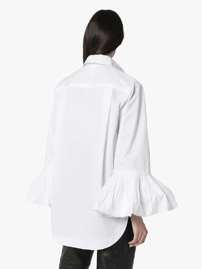 Shop Valentino Ruffle Cuff Cotton Poplin Shirt In White