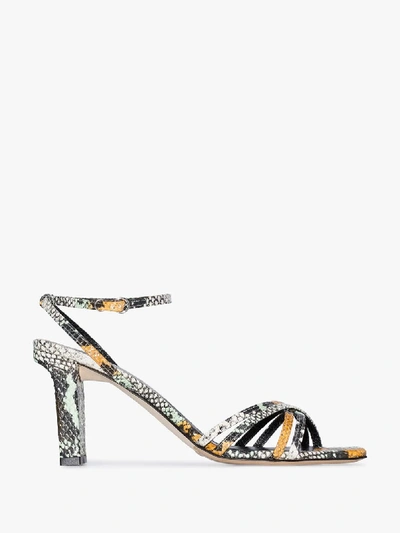 Shop Aeyde Green Annabella 75 Snake Print Leather Sandals