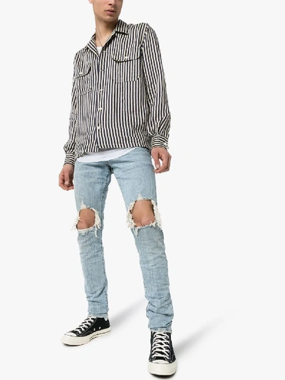 Purple Brand Destroy Knee Slim Fit Jeans In Blue