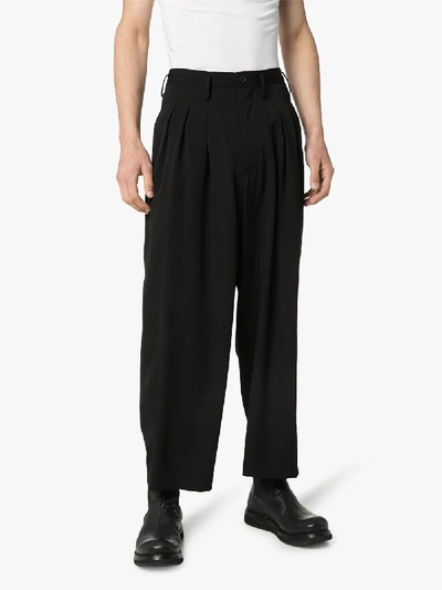 Shop Yohji Yamamoto Wool Gabardine Pleated Trousers In Black
