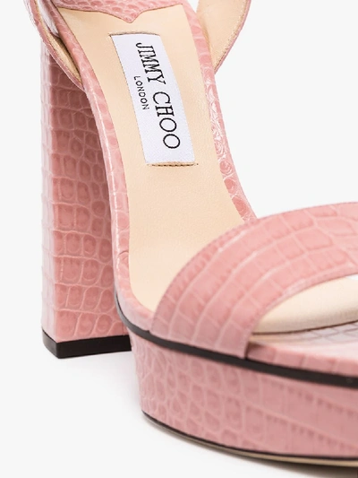 Shop Jimmy Choo Pink Jax 125 Mock Croc Leather Platform Sandals