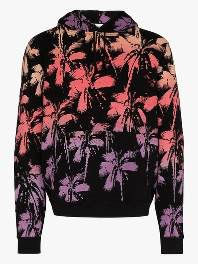 Shop Saint Laurent Palm Tree Print Hoodie In Black