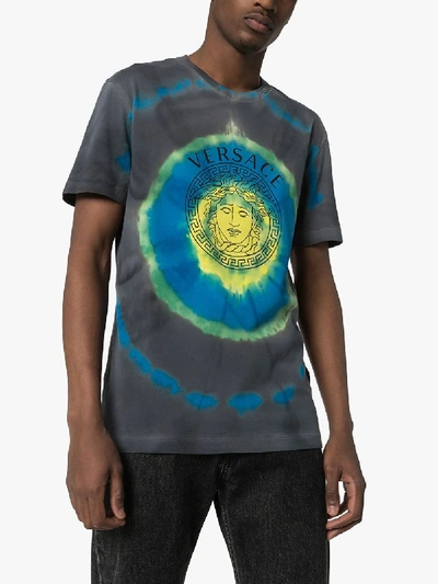 Shop Versace Blue Medusa Tie-dye Print T-shirt