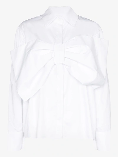 Shop Anouki Bow Front Button-down Cotton Shirt In White