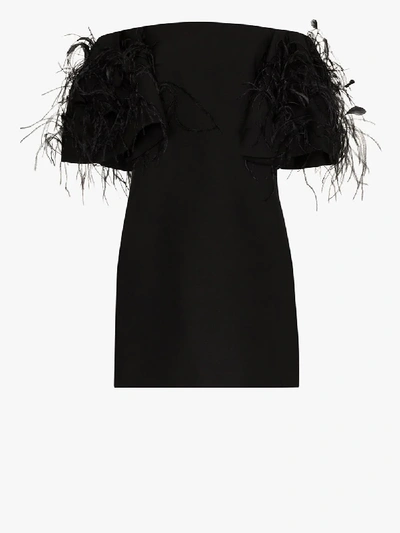 Shop Valentino Feather Embroidered Mini Dress In Black