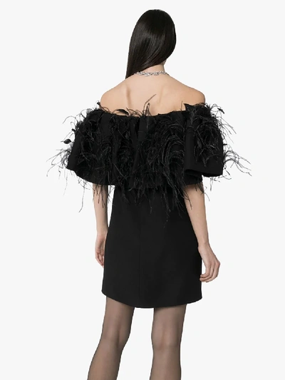 Shop Valentino Feather Embroidered Mini Dress In Black