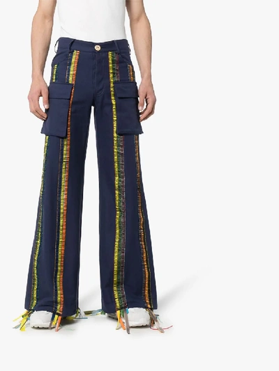 Shop Bethany Williams Woven Stripe Organic Cotton Trousers In Blue