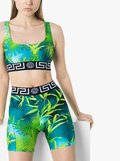 Shop Versace Jungle Print Sports Bra In Green