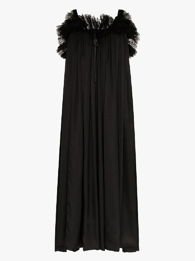 Shop Balenciaga Lace Detail Silk Babydoll Dress In Black