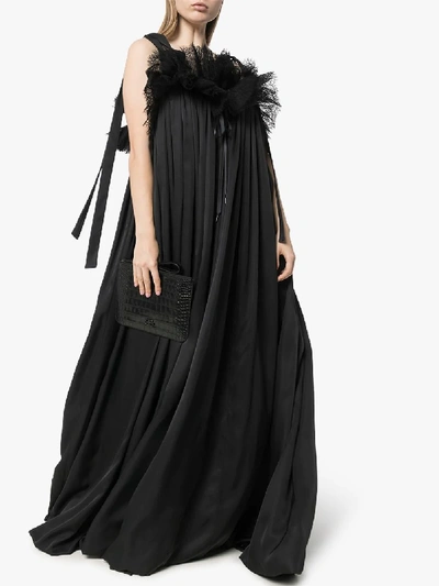 Shop Balenciaga Lace Detail Silk Babydoll Dress In Black