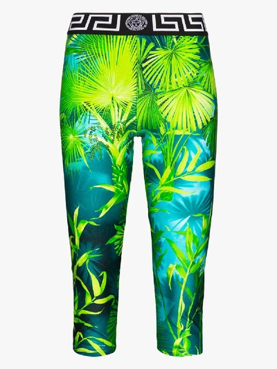 Shop Versace Jungle Print Cropped Leggings In Green