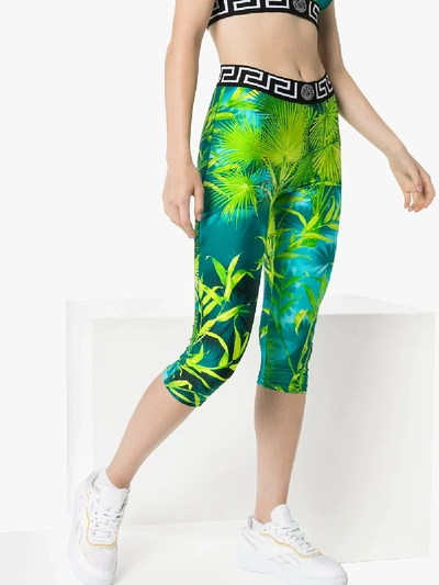 Shop Versace Jungle Print Cropped Leggings In Green