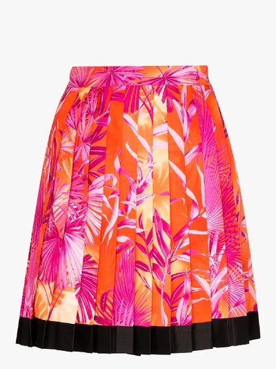 Shop Versace Jungle Print Pleated Mini Skirt In Pink