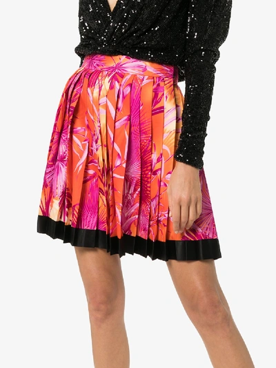 Shop Versace Jungle Print Pleated Mini Skirt In Pink