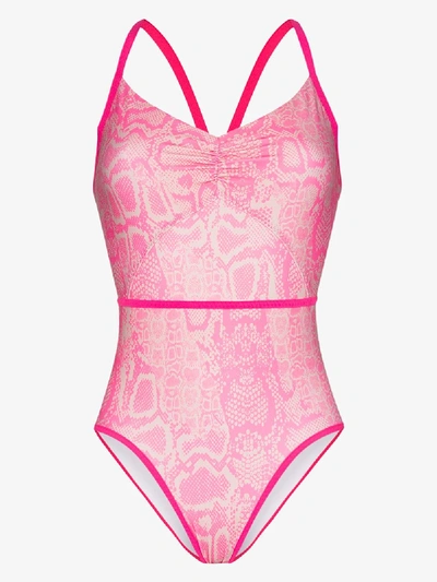 Shop Adidas Originals Snake Print Swimsuit In Pink