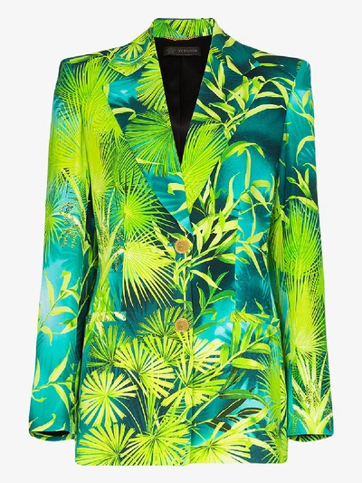 Shop Versace Jungle Print Single-breasted Blazer In Blue