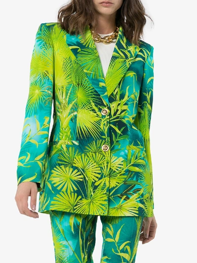 Shop Versace Jungle Print Single-breasted Blazer In Blue