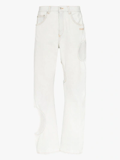 Shop Off-white Hole Detail Straight Leg Jeans