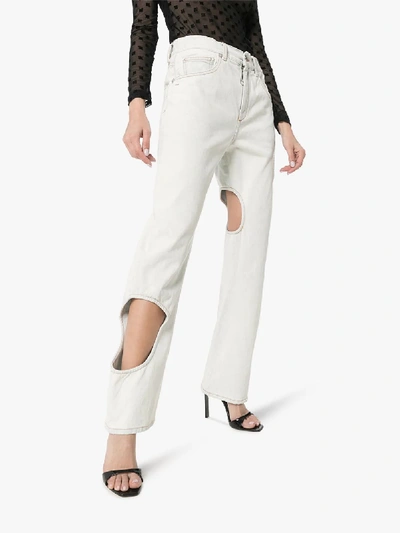 Shop Off-white Hole Detail Straight Leg Jeans