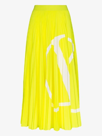 Shop Valentino Pleated Neon Vlogo Midi Skirt In Yellow