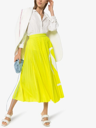 Shop Valentino Pleated Neon Vlogo Midi Skirt In Yellow