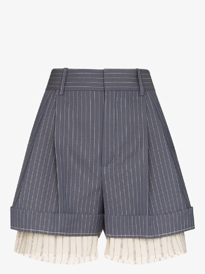 Shop Chloé High Waist Pinstripe Shorts In Blue