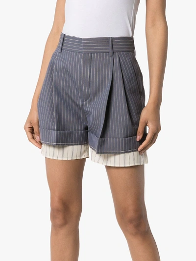 Shop Chloé High Waist Pinstripe Shorts In Blue