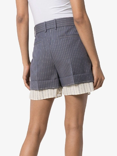 Shop Chloé High Waist Pinstripe Shorts In Blue