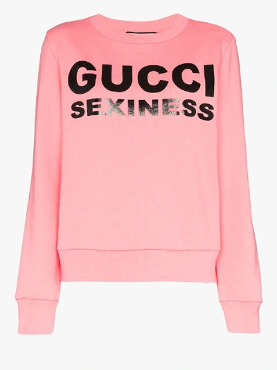 Shop Gucci Sexiness Print Cotton Sweatshirt In Pink