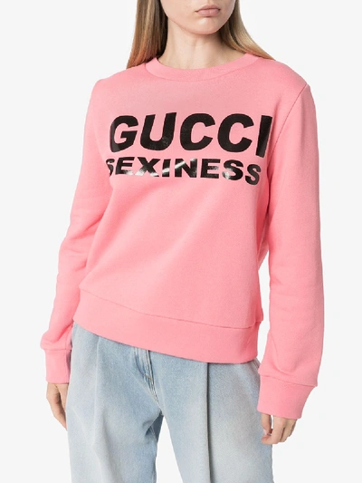 Shop Gucci Sexiness Print Cotton Sweatshirt In Pink