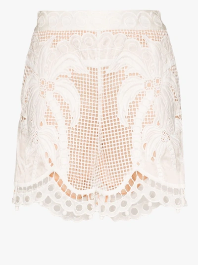 Shop Zimmermann Floral Embroidered Shorts In White